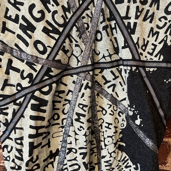 Aria Black & Grey Graphic Knit Top with Mesh Sleeves & Silver Accents - Large - Picture 3 of 11